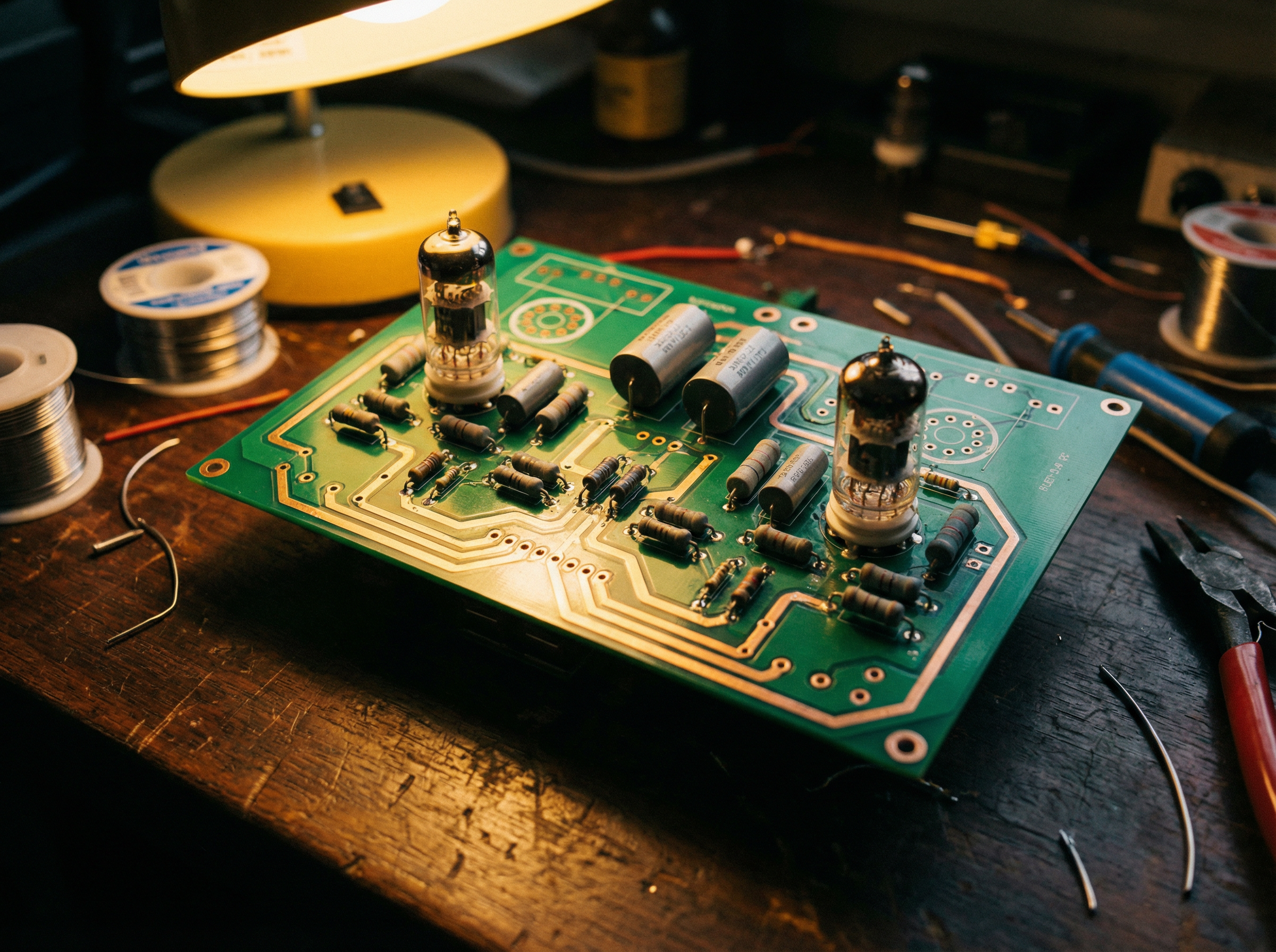 Custom PCB for tube audio preamplifier with through-hole components